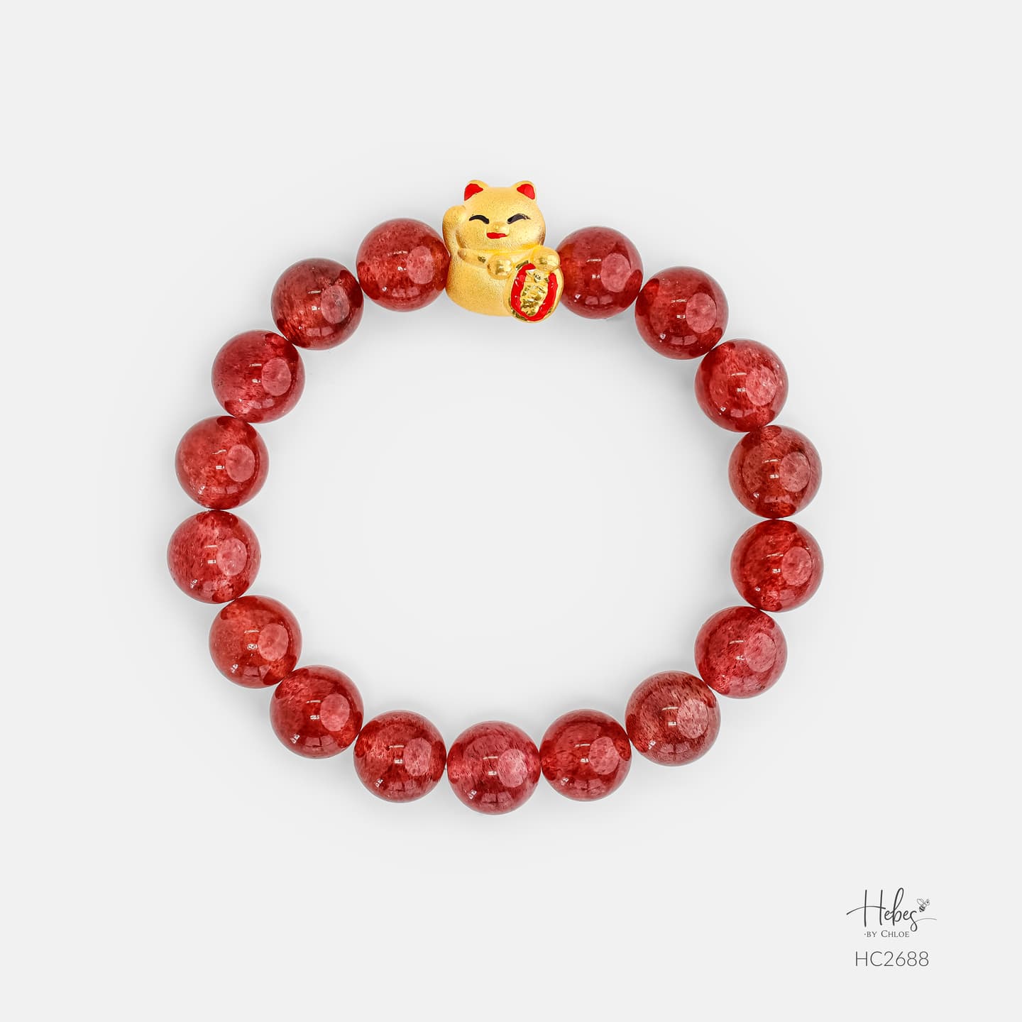 24K Gold Lucky Cat Strawberry (10mm) Bracelet 992688