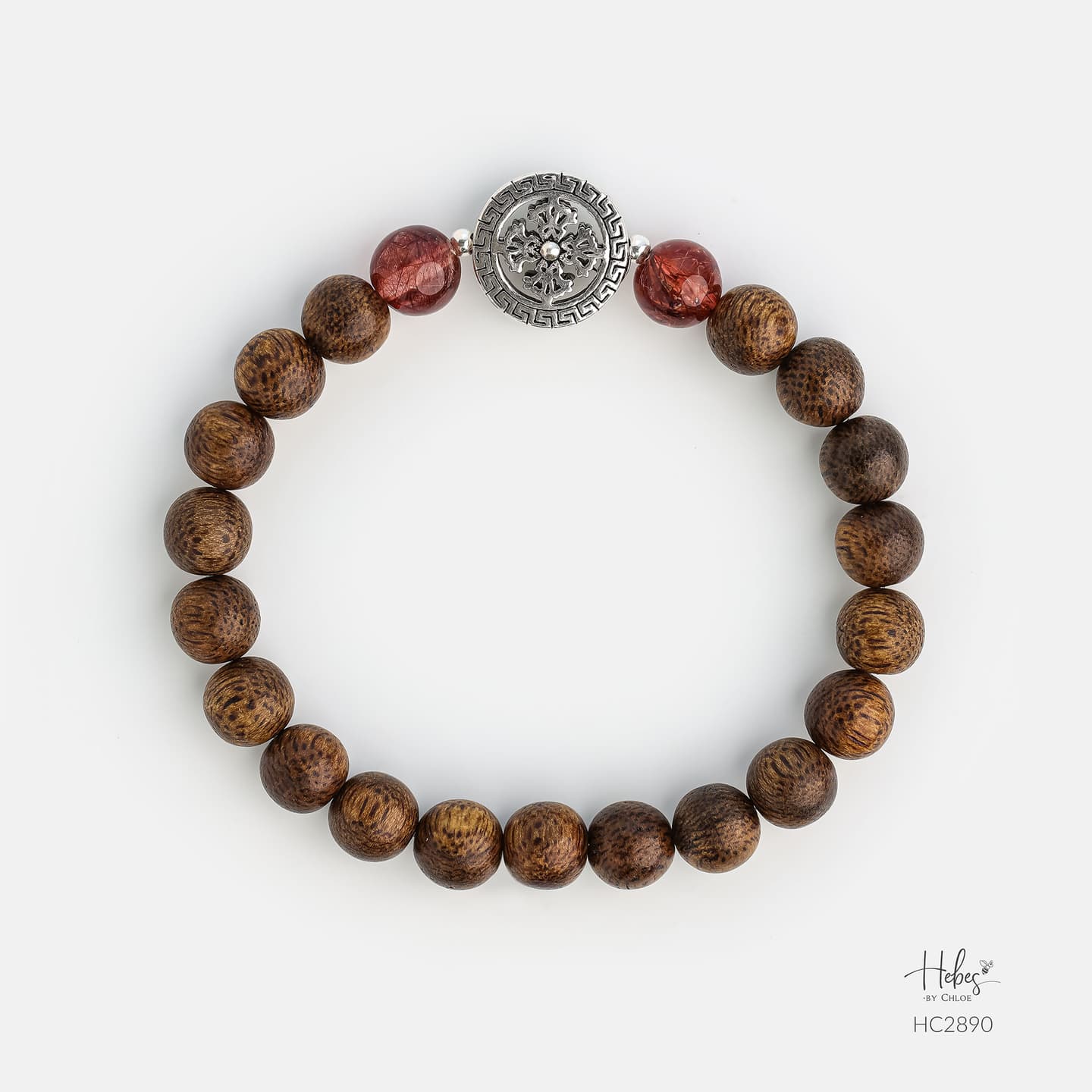 Vietnamese Agarwood Red Rutilated Quartz Flower Charm Bracelet HC2890