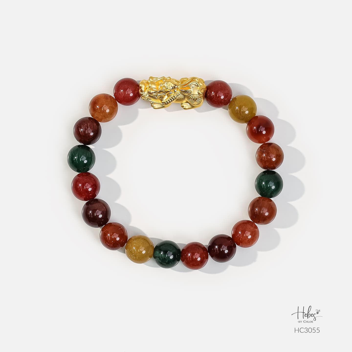 24K Gold PixiuTrio Rutilated Quartz Bracelet (8mm) 993055