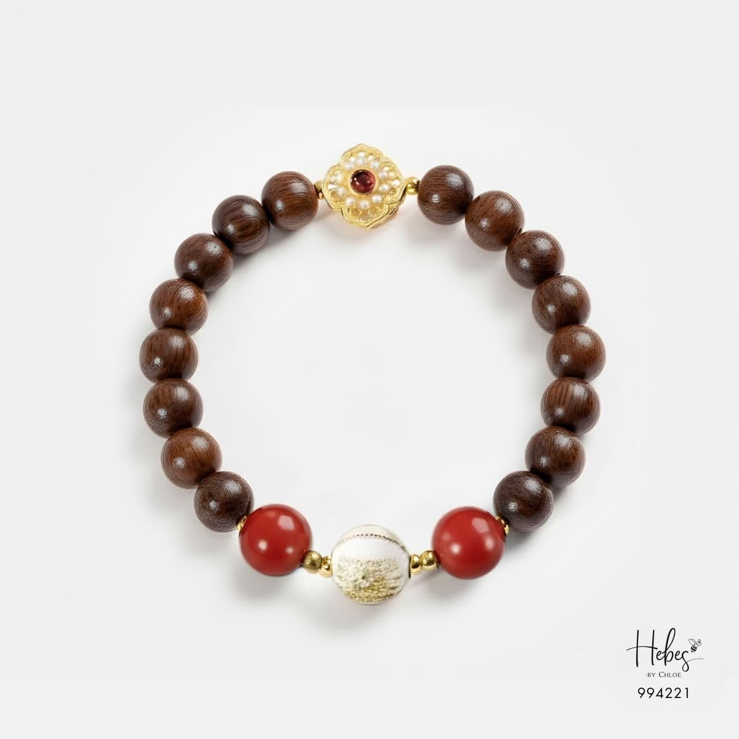 Vietnamese Agarwood Cinnabar with Petal Glow Charm Bracelet (8mm) 994221