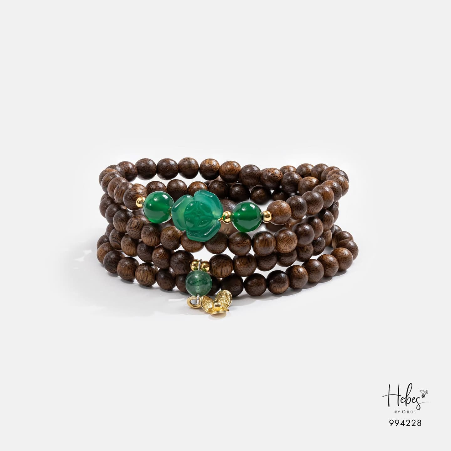 Vietnamese 108 Beads Agarwood x Green Agate Peony Bracelet (6mm) 994228