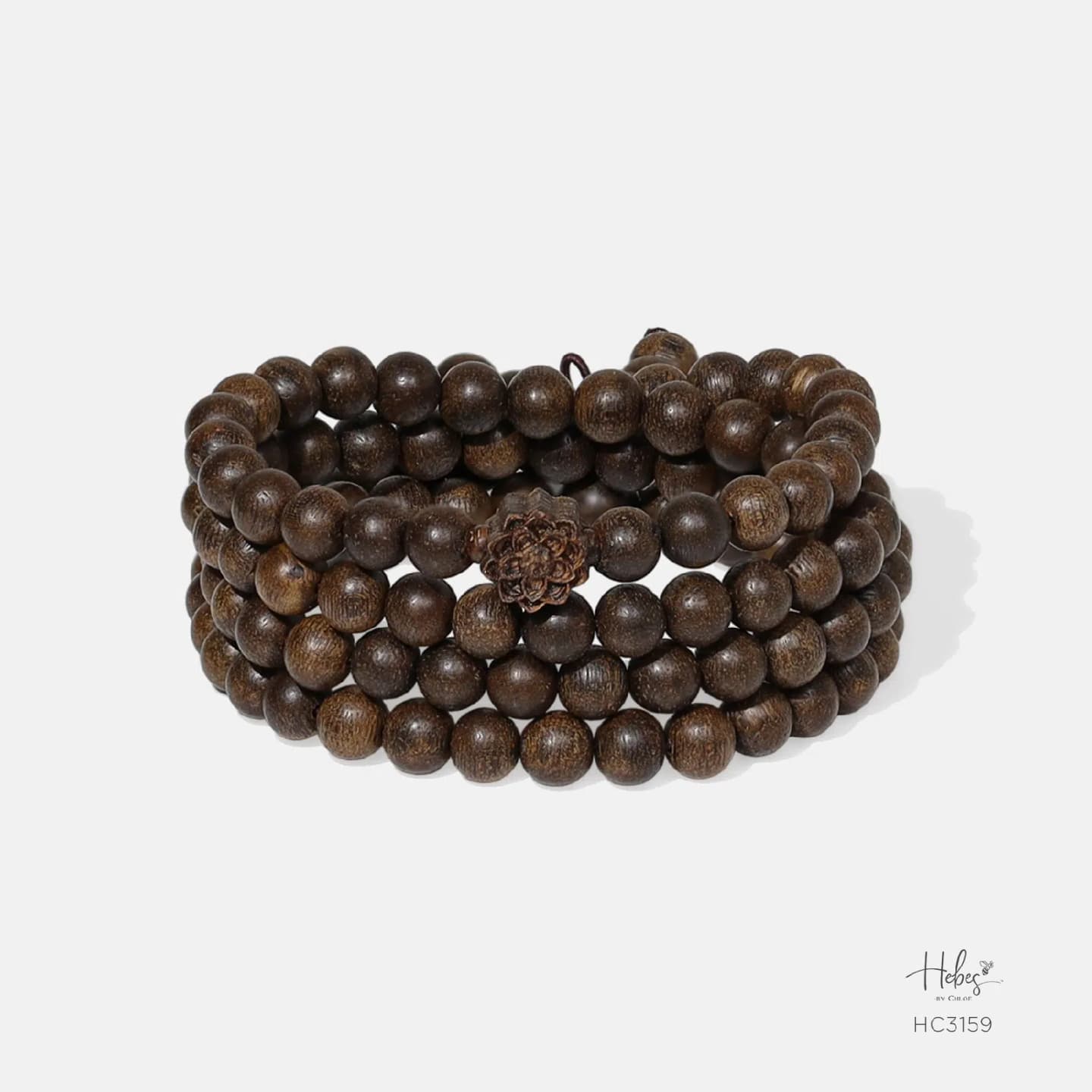 Vietnamese 108 Beads Agarwood Lotus Charm Bracelet (6mm) - HC3159