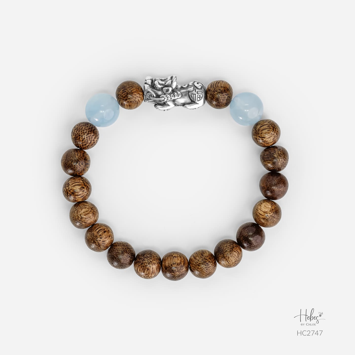 Vietnamese Agarwood Aquamarine Pixiu Dragon Charm Bracelet HC2747