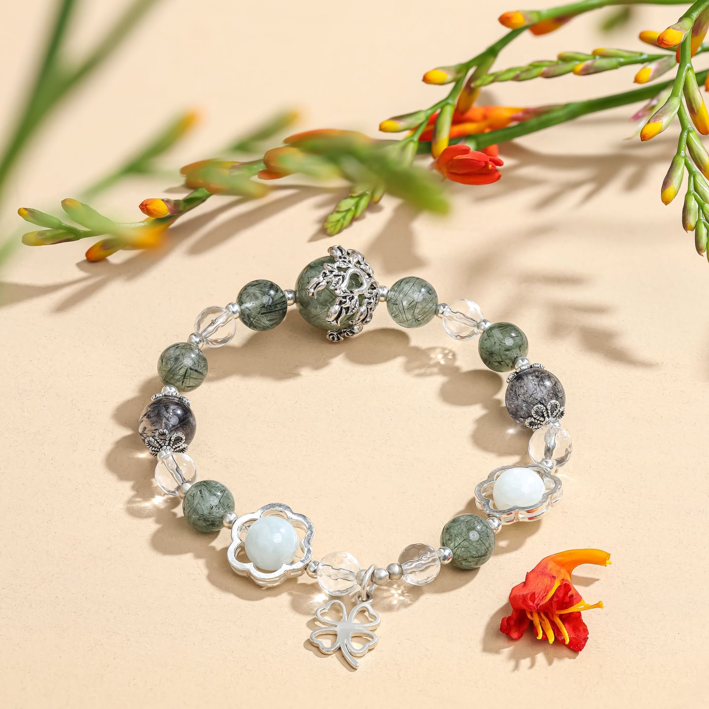 Autumn Glow Emerald Aurtumn Green Rutilated Quartz Bracelet