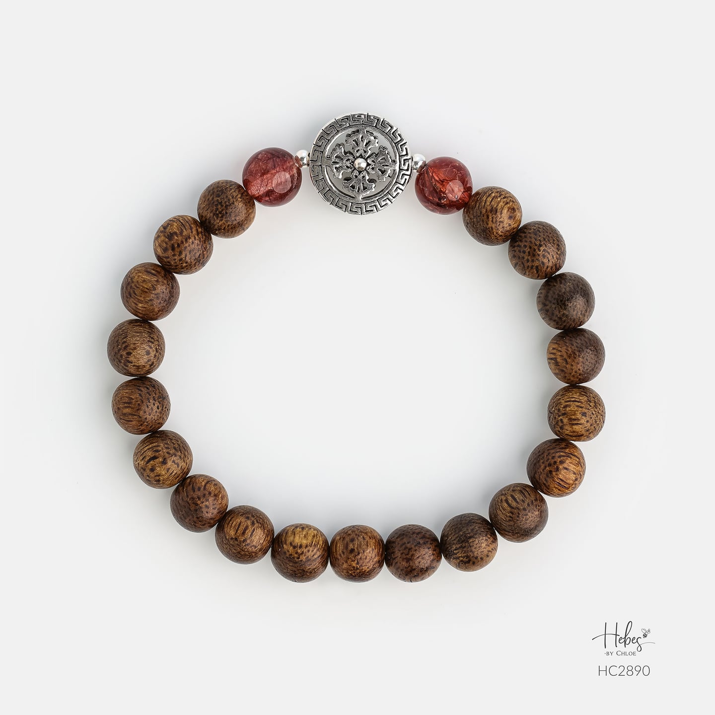 Vietnamese Agarwood Red Rutilated Quartz Flower Charm Bracelet HC2890