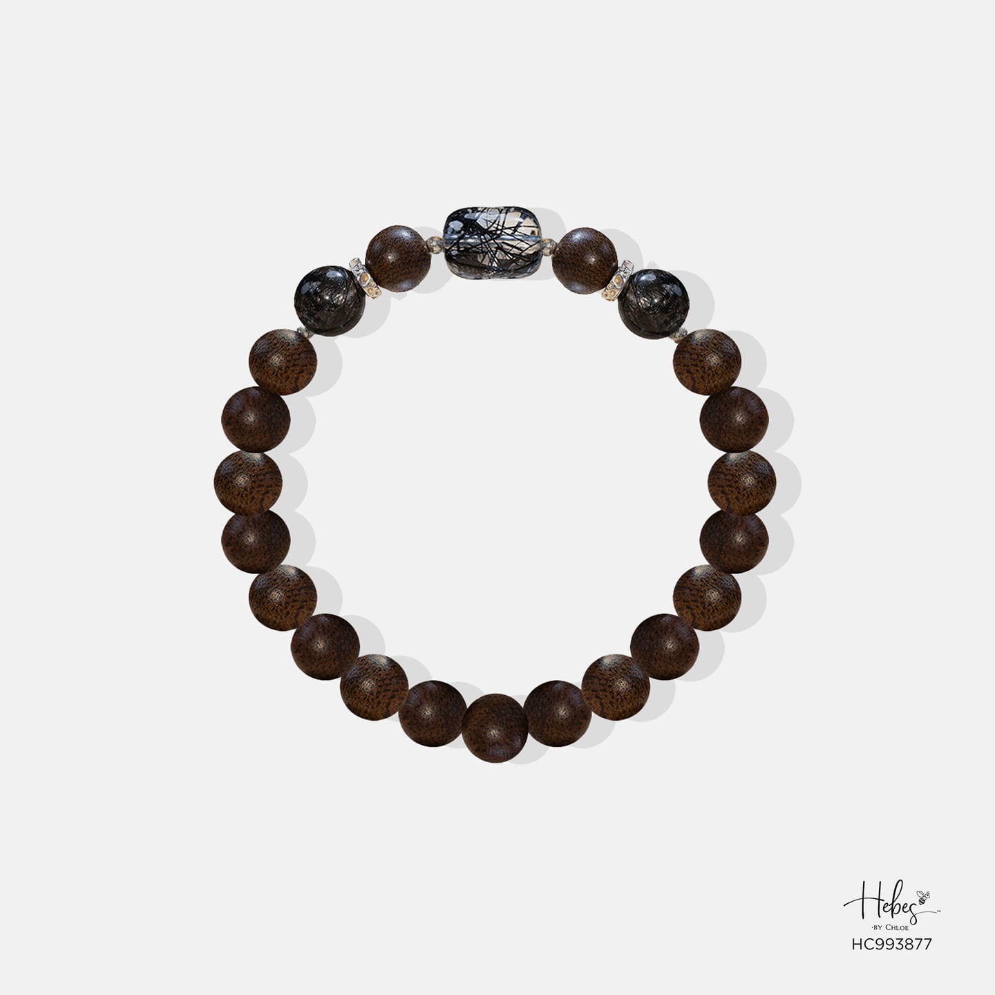 Vietnamese Agarwood Black Rutilated Quartz Bracelet 993877