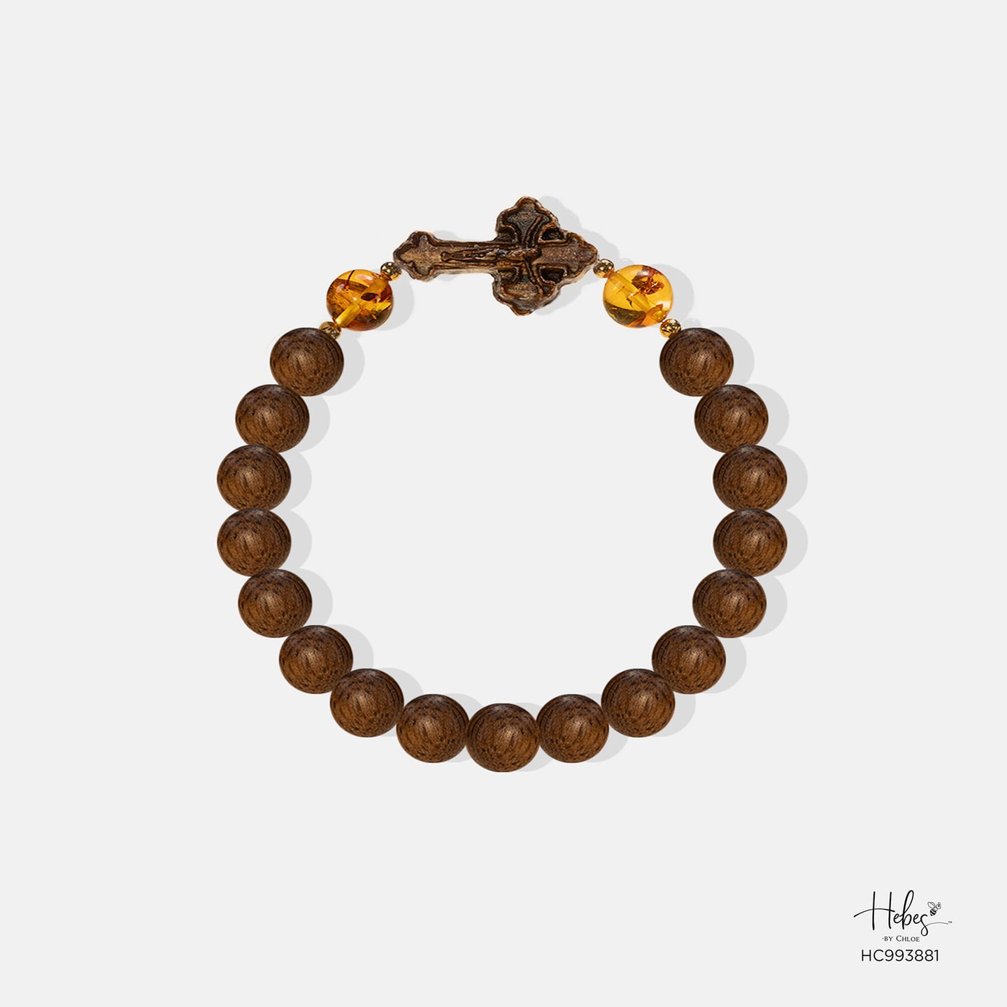 Vietnamese Agarwood Amber with Cross Charm Bracelet (8mm) 993881