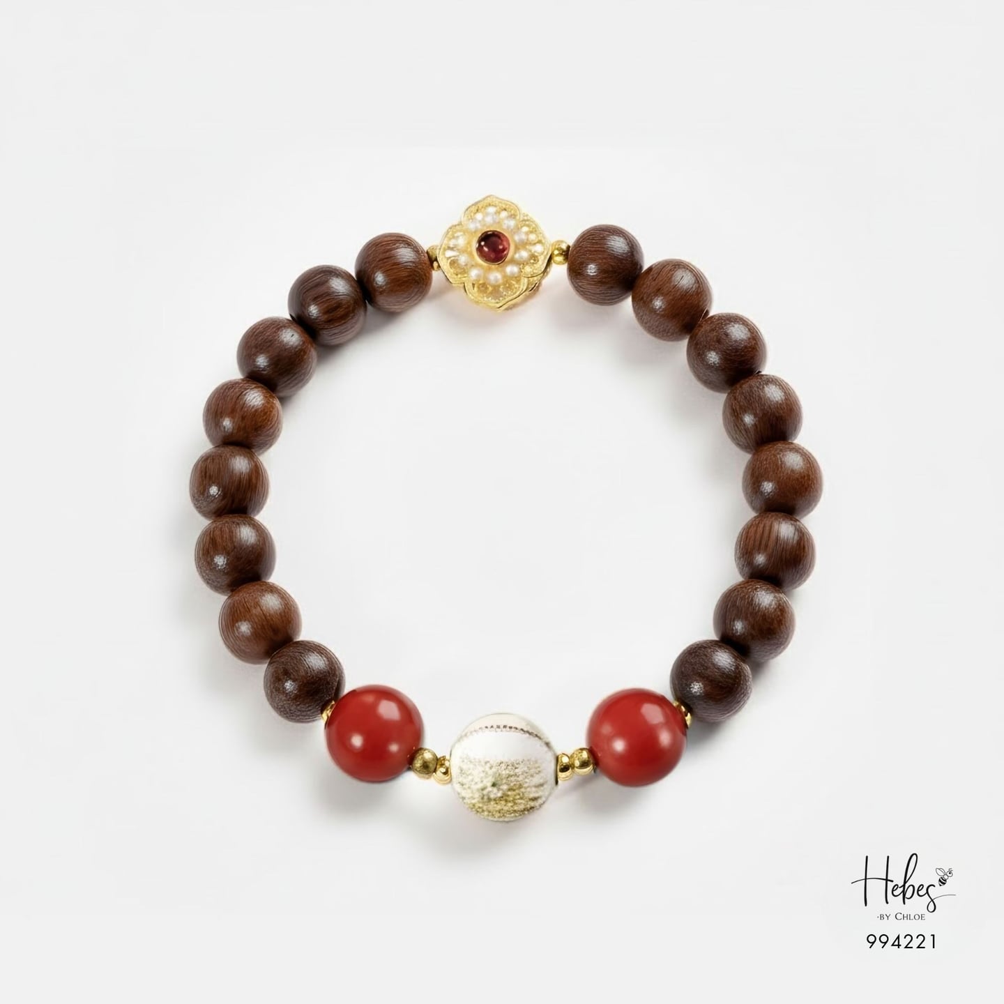 Vietnamese Agarwood Cinnabar with Petal Glow Charm Bracelet (8mm) 994221