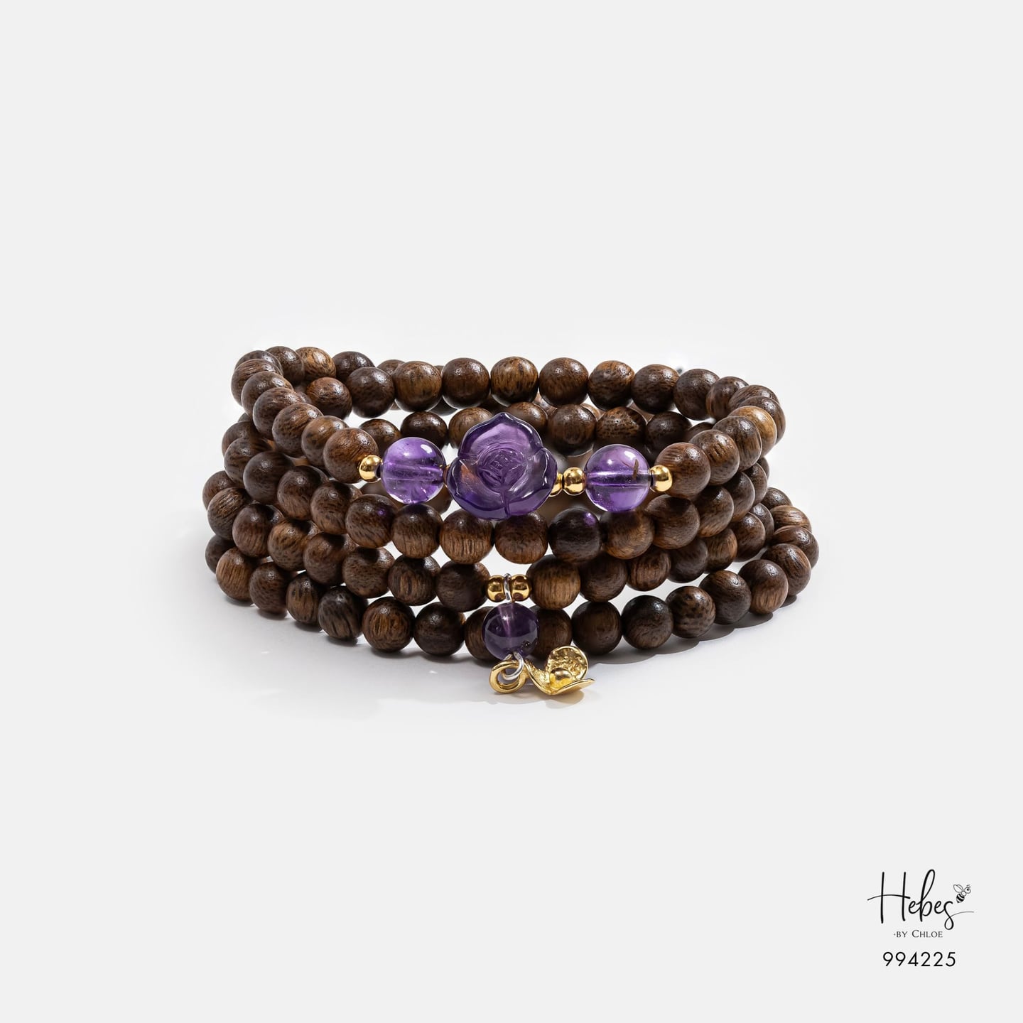 Vietnamese 108 Beads Agarwood Amethyst Peony Bracelet (6mm) 994225
