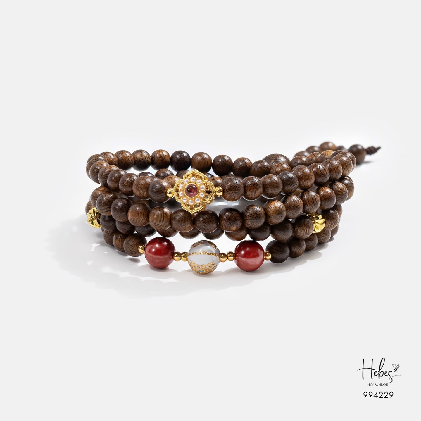 Vietnamese 108 Beads Agarwood Cinnabar Butterfly Ball Bracelet (6mm) 994229