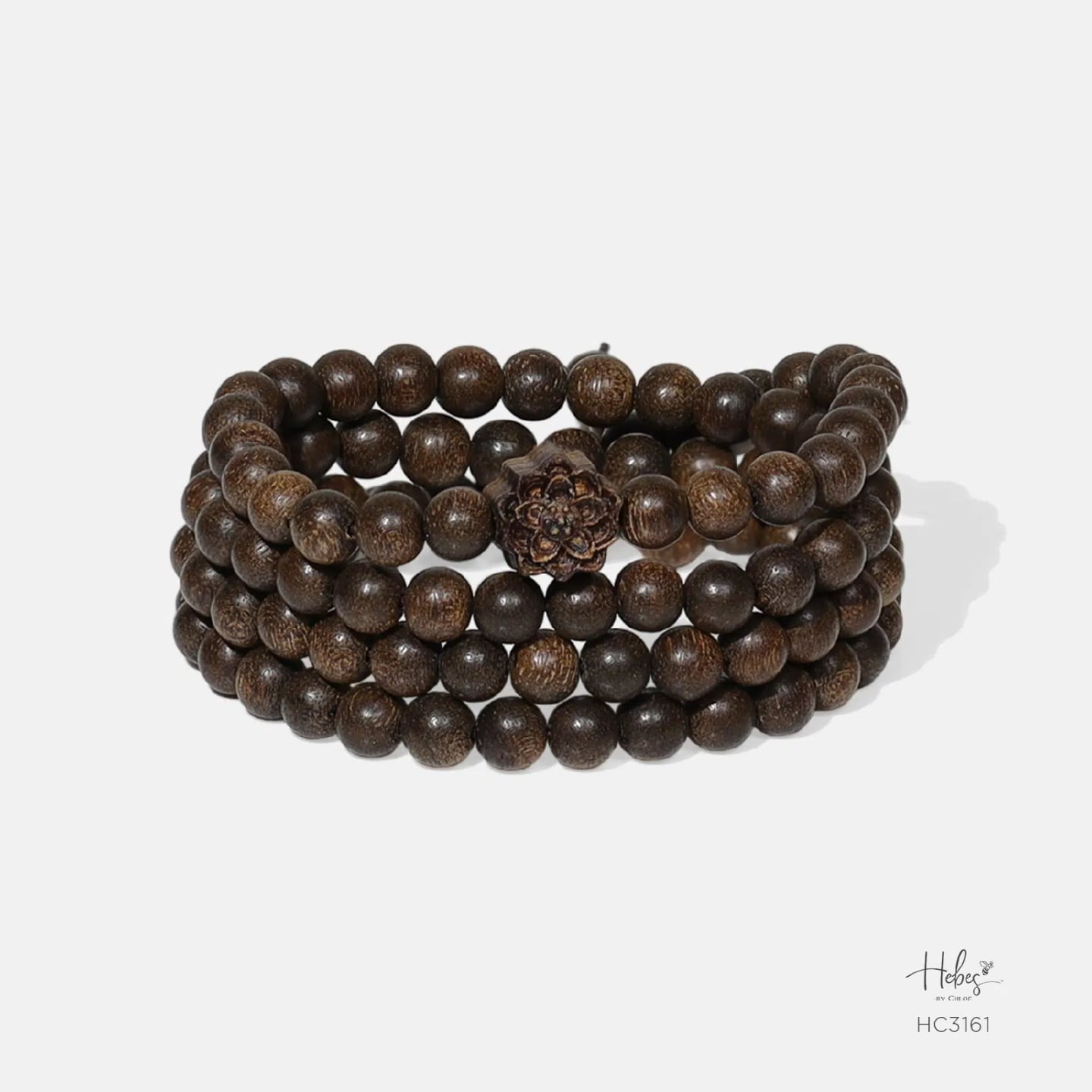 Vietnamese 108 Beads Agarwood Lotus Charm Bracelet (8mm) - HC3161