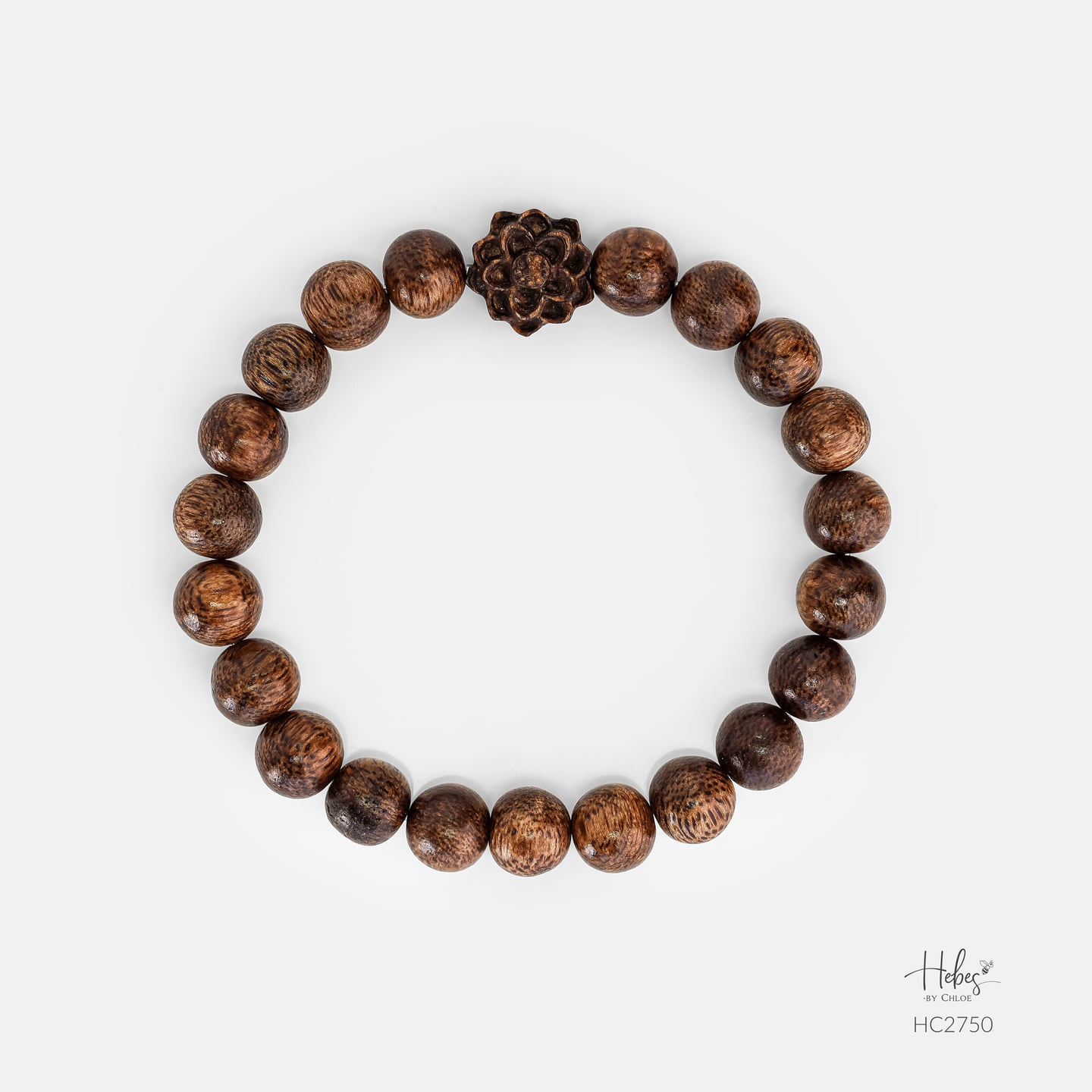 Vietnamese Agarwood Lotus Charm Bracelet (8mm) - HC2750