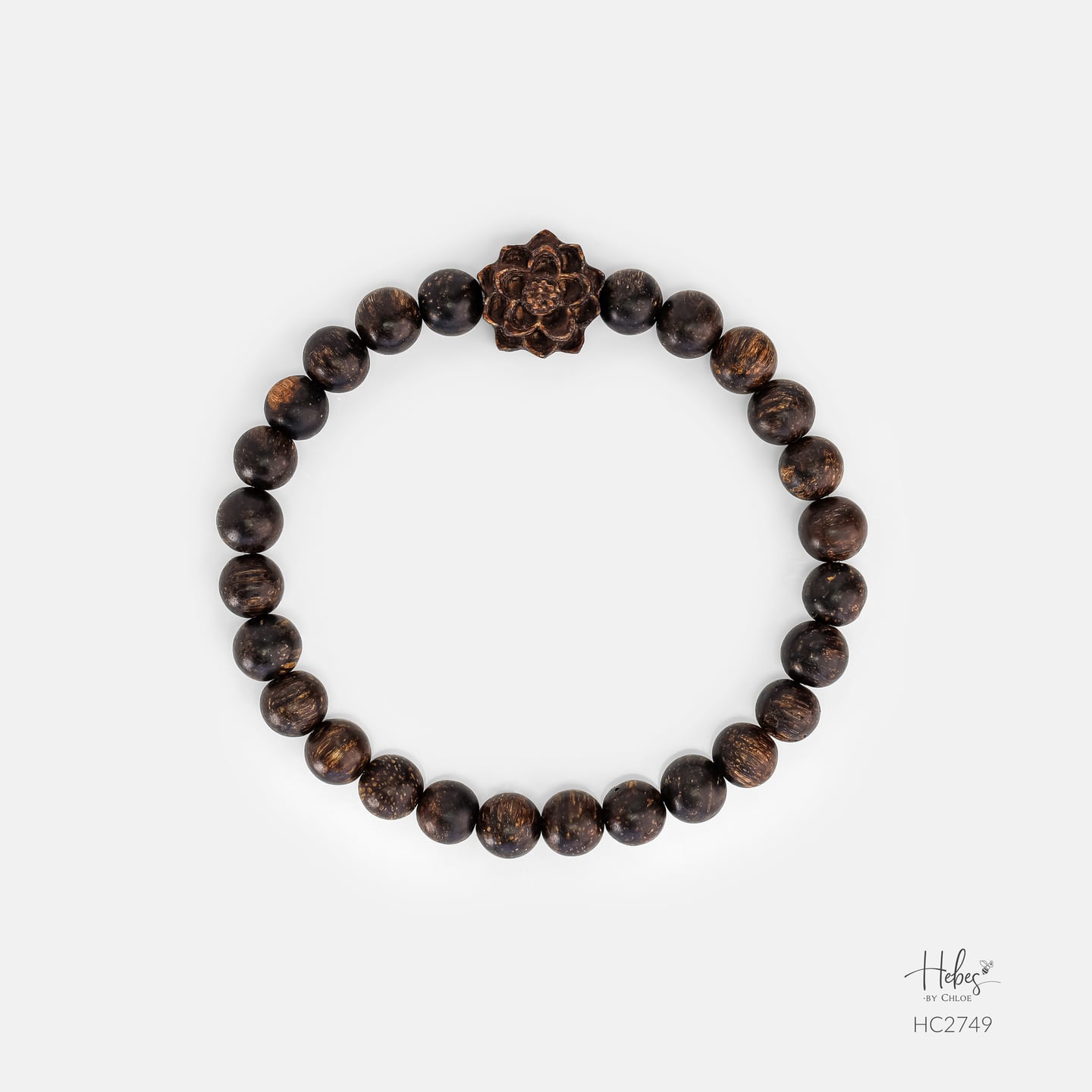 Indonesian Agarwood Lotus Charm Bracelet (6mm) - HC2749